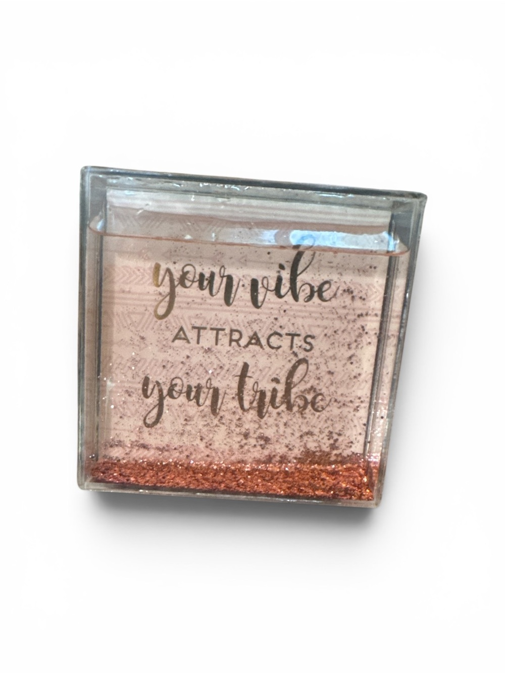 Inspirational Glitter Block - "Your Vibe Attracts Your Tribe" - Rose Gold Decor